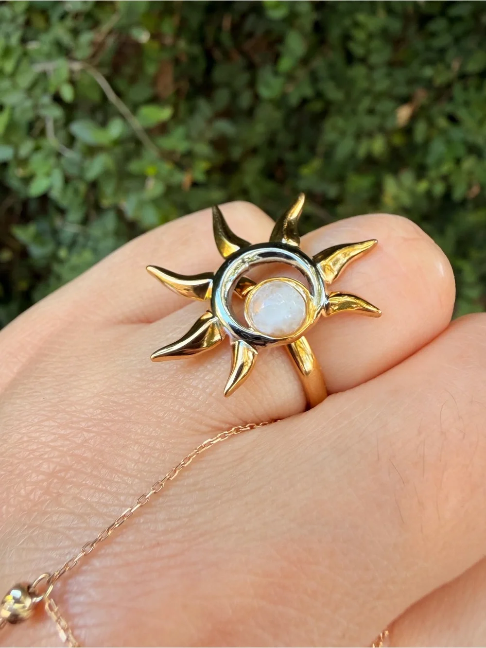 Gold Sunburst Ring with Moonstone Center